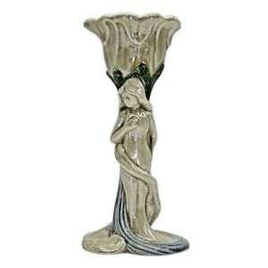 Vtg FITZ & FLOYD 1977 Art Nouveau Lady Taper Candle Holder Ceramic 6" Japan
